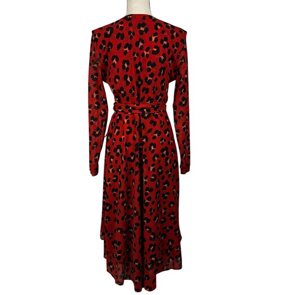 Cabi Outlet Small Siren Midi Wrap Dress Leopard Print V-Neck Stretch Long Sleeve - Picture 5 of 10